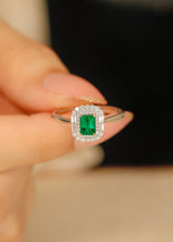 Load image into Gallery viewer, LUOWEND 18K White and Yellow Gold Real Natural Diamond&amp;Emerald Necklace and Ring for Women

