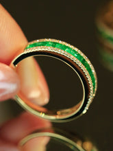 Load image into Gallery viewer, LUOWEND 18K Yellow Gold Fine Jewelry Natural Emerald Ring for Women

