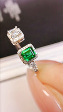 Load image into Gallery viewer, LUOWEND 18K White Gold Real Natural Emerald Ring for Women

