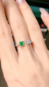 LUOWEND 18K White Gold Real Natural Emerald Ring for Women