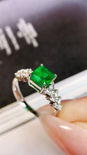 Load image into Gallery viewer, LUOWEND 18K White Gold Real Natural Emerald Ring for Women
