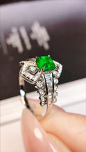 Load image into Gallery viewer, LUOWEND 18K White Gold Real Natural Emerald Ring for Women
