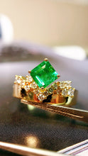 Load image into Gallery viewer, LUOWEND 18K Yellow Gold Real Natural Emerald Ring for Women
