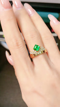 Load image into Gallery viewer, LUOWEND 18K Yellow Gold Real Natural Emerald Ring for Women
