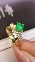 Load image into Gallery viewer, LUOWEND 18K Yellow Gold Real Natural Emerald Ring for Women
