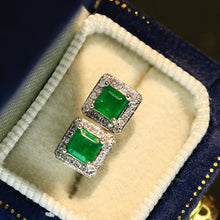 Load image into Gallery viewer, LUOWEND 18K White/Yellow Gold Fine Jewelry Natural Emerald Earrings for Women
