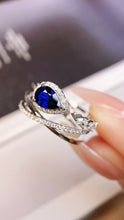 Load image into Gallery viewer, LUOWEND 18K White Gold Real Natural Sapphire Ring for Women
