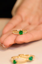 Load image into Gallery viewer, LUOWEND 18K Yellow Gold Real Natural Emerald Ring for Women
