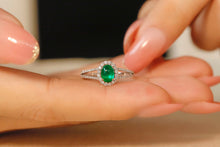 Load image into Gallery viewer, LUOWEND 18K White Gold Real Natural Emerald Ring for Women
