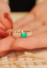 Load image into Gallery viewer, LUOWEND 18K Yellow Gold Real Natural Emerald Ring for Women
