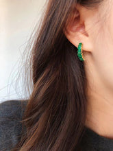 Load image into Gallery viewer, LUOWEND 18K Yellow Gold Natural Emerald Earrings for Women
