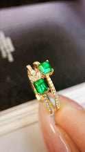Load image into Gallery viewer, LUOWEND 18K Yellow Gold Real Natural Emerald Ring for Women
