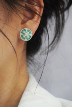 Load image into Gallery viewer, LUOWEND 18K White Gold Real Natural Emerald Natural Diamond Earrings for Women

