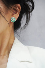 Load image into Gallery viewer, LUOWEND 18K White Gold Real Natural Emerald Natural Diamond Earrings for Women
