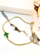 Load image into Gallery viewer, LUOWEND 18K Yellow Gold Natural Emerald Bracelet for Women
