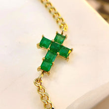 Load image into Gallery viewer, LUOWEND 18K Yellow Gold Natural Emerald Bracelet for Women
