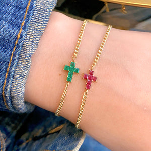 LUOWEND 18K Yellow Gold Natural Emerald Bracelet for Women