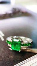 Load image into Gallery viewer, LUOWEND 18K White Gold Real Natural Emerald Ring for Women
