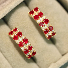 Load image into Gallery viewer, LUOWEND 18K Yellow Gold Fine Jewelry Natural Ruby Earrings for Women
