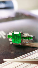 Load image into Gallery viewer, LUOWEND 18K White Gold Real Natural Emerald Ring for Women
