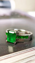 Load image into Gallery viewer, LUOWEND 18K White Gold Real Natural Emerald Ring for Women
