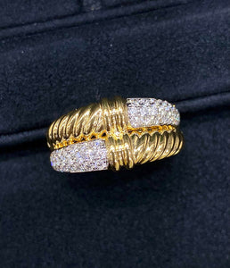 LUOWEND 18K White+Yellow Gold Natural Diamond Ring for Women