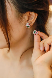 LUOWEND 18K White Gold Real Natural Emerald and Diamond Gemstone Earrings for Women