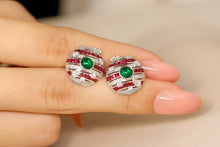 Load image into Gallery viewer, LUOWEND 18K White Gold Real Natural Emerald and Diamond Gemstone Earrings for Women
