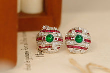Load image into Gallery viewer, LUOWEND 18K White Gold Real Natural Emerald and Diamond Gemstone Earrings for Women
