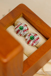 LUOWEND 18K White Gold Real Natural Emerald and Diamond Gemstone Earrings for Women