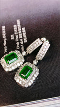 Load image into Gallery viewer, LUOWEND 18K White Gold Real Natural Emerald and Diamond Gemstone Earrings for Women
