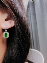 Load image into Gallery viewer, LUOWEND 18K White Gold Real Natural Emerald and Diamond Gemstone Earrings for Women
