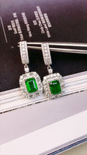 Load image into Gallery viewer, LUOWEND 18K White Gold Real Natural Emerald and Diamond Gemstone Earrings for Women
