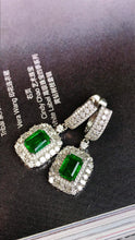 Load image into Gallery viewer, LUOWEND 18K White Gold Real Natural Emerald and Diamond Gemstone Earrings for Women
