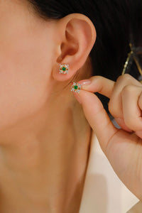 LUOWEND 18K Yellow Gold Real Natural Emerald and Diamond Gemstone Earrings for Women