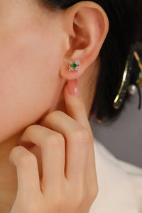 LUOWEND 18K Yellow Gold Real Natural Emerald and Diamond Gemstone Earrings for Women