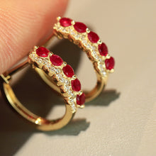 Load image into Gallery viewer, LUOWEND 18K Yellow Gold Fine Jewelry Natural Ruby Earrings for Women
