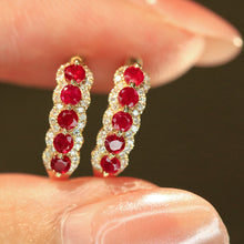 Load image into Gallery viewer, LUOWEND 18K Yellow Gold Fine Jewelry Natural Ruby Earrings for Women
