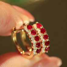 Load image into Gallery viewer, LUOWEND 18K Yellow Gold Fine Jewelry Natural Ruby Earrings for Women
