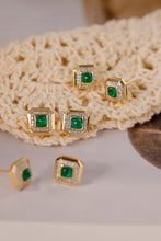 Load image into Gallery viewer, LUOWEND 18K Yellow Gold Real Natural Emerald and Diamond Gemstone Earrings for Women
