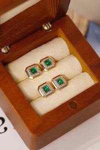 LUOWEND 18K Yellow Gold Real Natural Emerald and Diamond Gemstone Earrings for Women