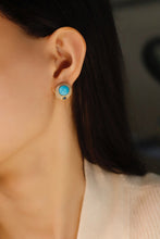 Load image into Gallery viewer, LUOWEND 18K Yellow Gold Real Natural Turquoise Earrings for Women
