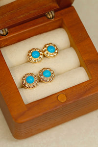 LUOWEND 18K Yellow Gold Real Natural Turquoise Earrings for Women