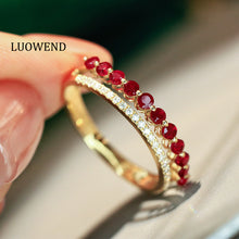 Load image into Gallery viewer, LUOWEND 18K Yellow Gold Fine Jewelry Natural Ruby Ring for Women
