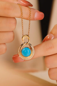 LUOWEND 18K Yellow Gold Real Natural Gemstone Earrings&Necklace for Women