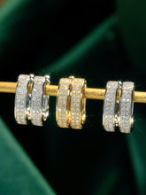 Load image into Gallery viewer, LUOWEND 18K White or Yellow Gold Natural Diamond Hoop Earrings for Women
