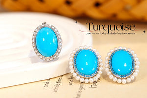 LUOWEND 18K White Gold Real Natural Turquoise Earrings for Women