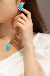 LUOWEND 18K White Gold Real Natural Turquoise Earrings for Women