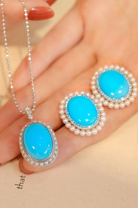 LUOWEND 18K White Gold Real Natural Turquoise Earrings for Women