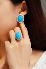 Load image into Gallery viewer, LUOWEND 18K White Gold Real Natural Turquoise Earrings for Women
